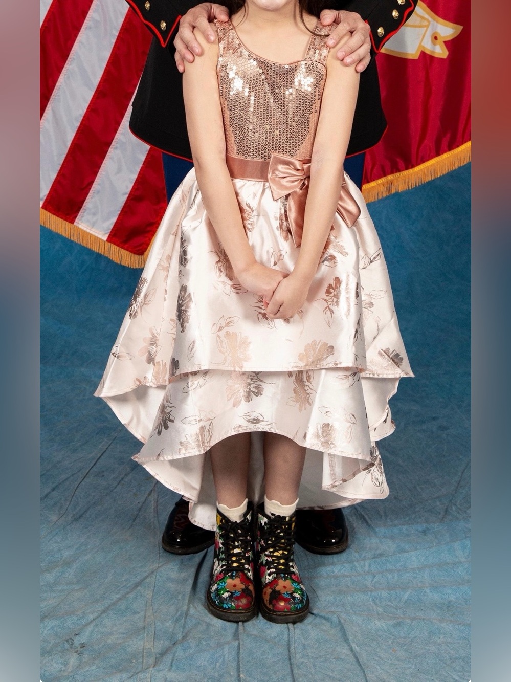Bonnie Jean Girls Formal Dress 7 Bronze Sequin Champagne Blush Floral Ball Gown